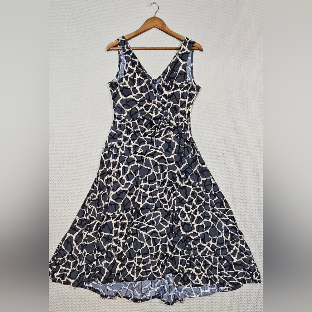Jones New York Black‎ & Cream Giraffe Print Wrap Dress Nordstrom Size 12